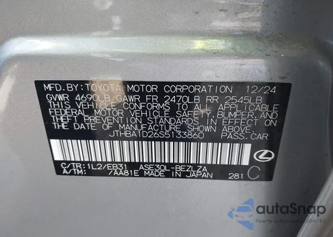 2025 Lexus Is 300 F Sport Design z USA, uszkodzony, nr VIN JTHBA1D26S5133860